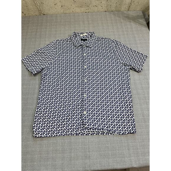 Ted Baker‎ Shirt Mens 3XL Button Up Geometric Print Blue White Preppy City - Picture 1 of 9